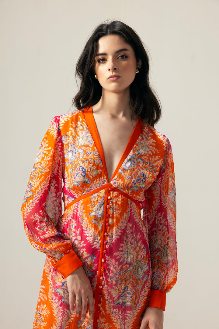 Vera Midi Dress – Red & Pink