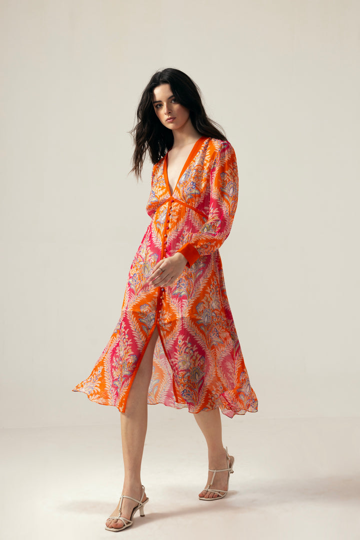 Vera Midi Dress – Red & Pink
