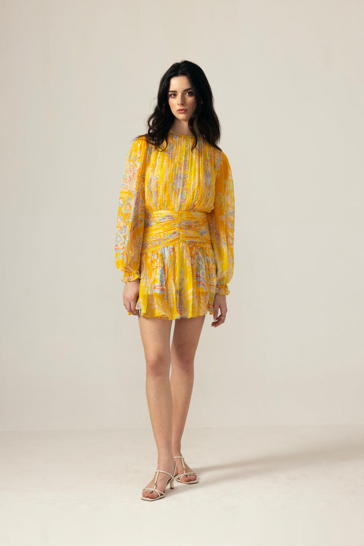 Vera Ruching Short Dress – Yellow