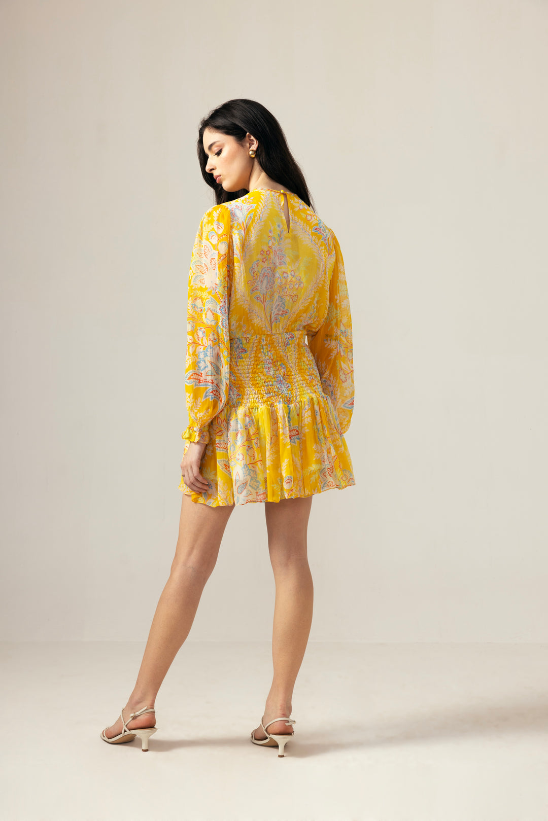 Vera Ruching Short Dress – Yellow