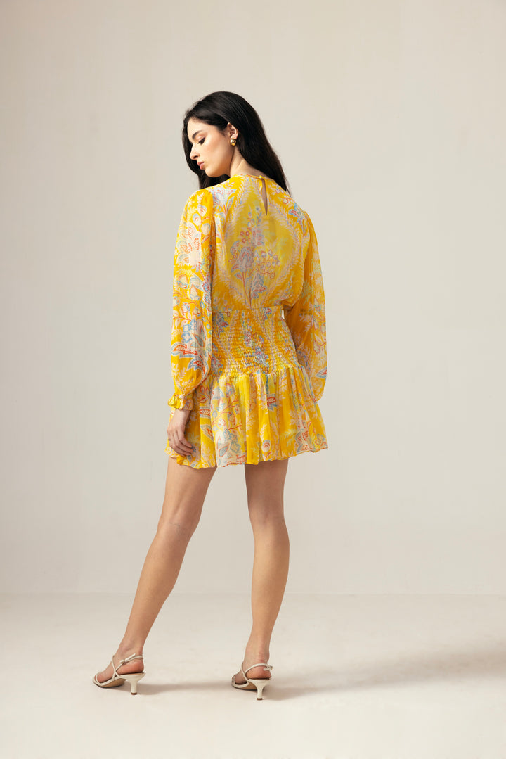 Vera Ruching Short Dress – Yellow