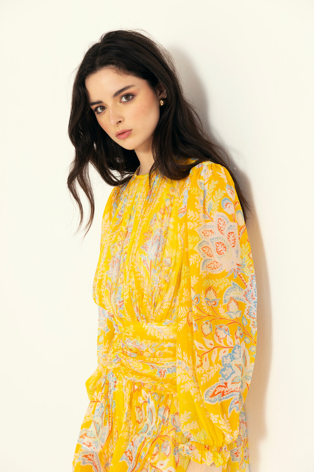 Vera Ruching Short Dress – Yellow