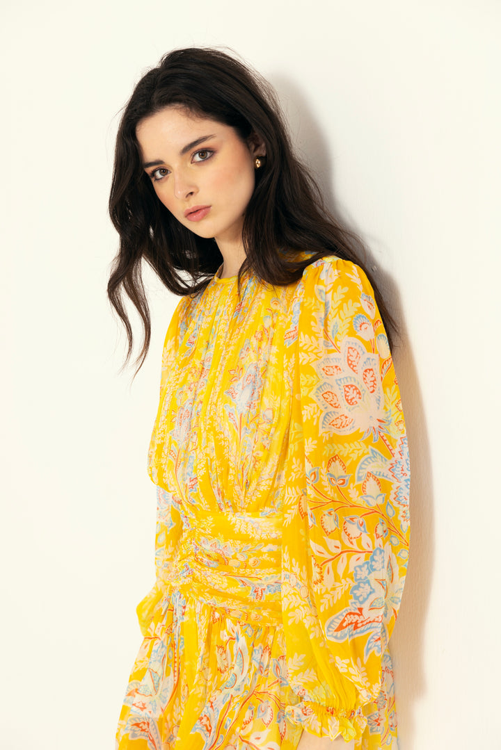 Vera Ruching Short Dress – Yellow
