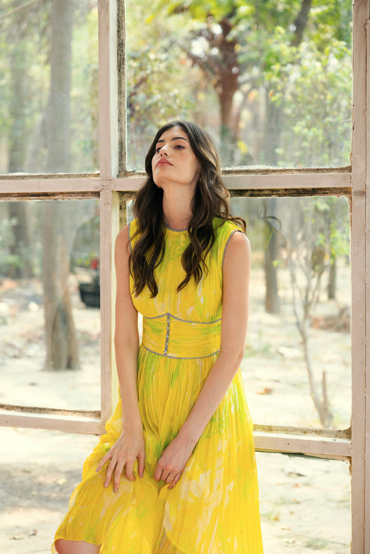 Alina yellow ruching  dress