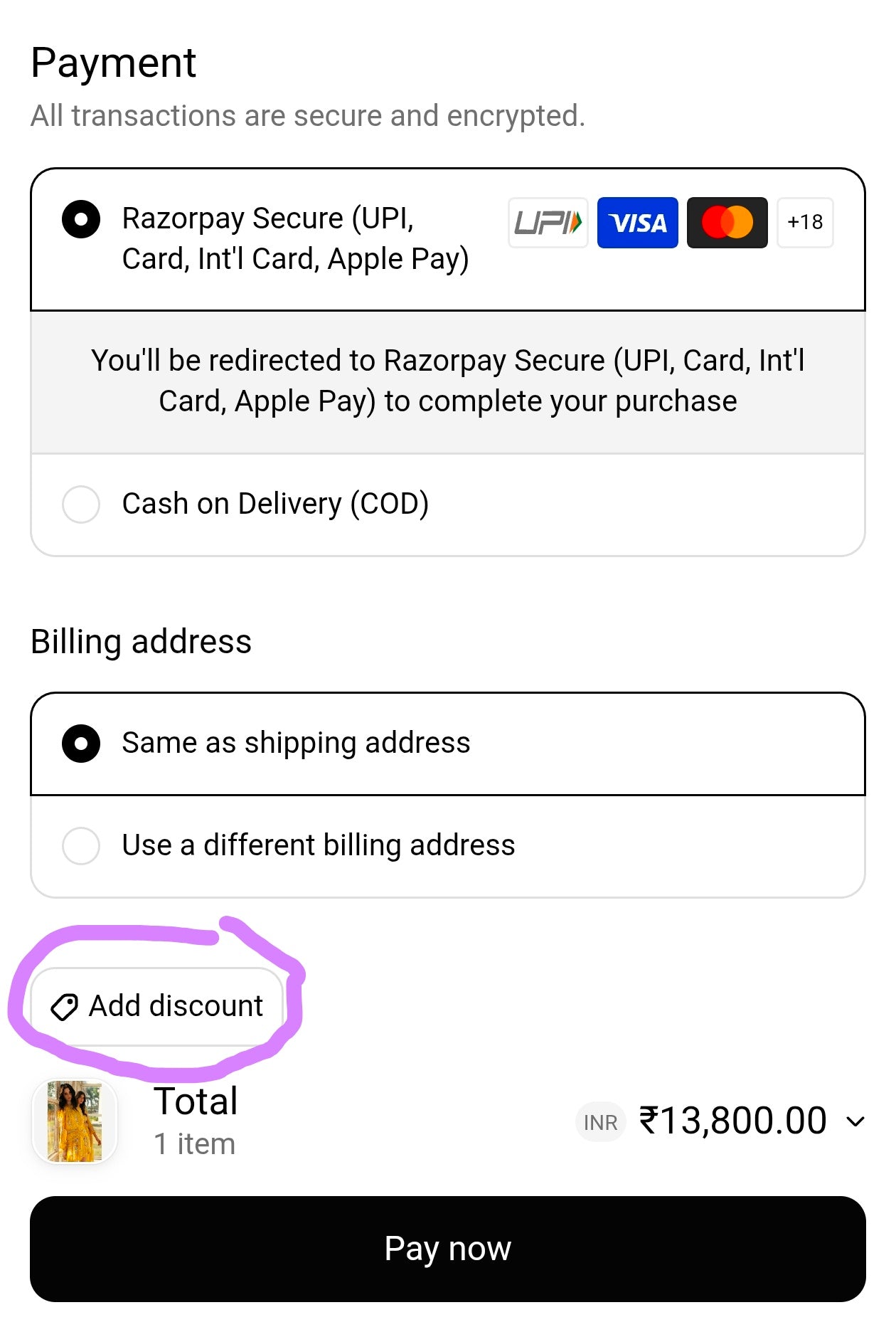 Where to find Add discount at checkout